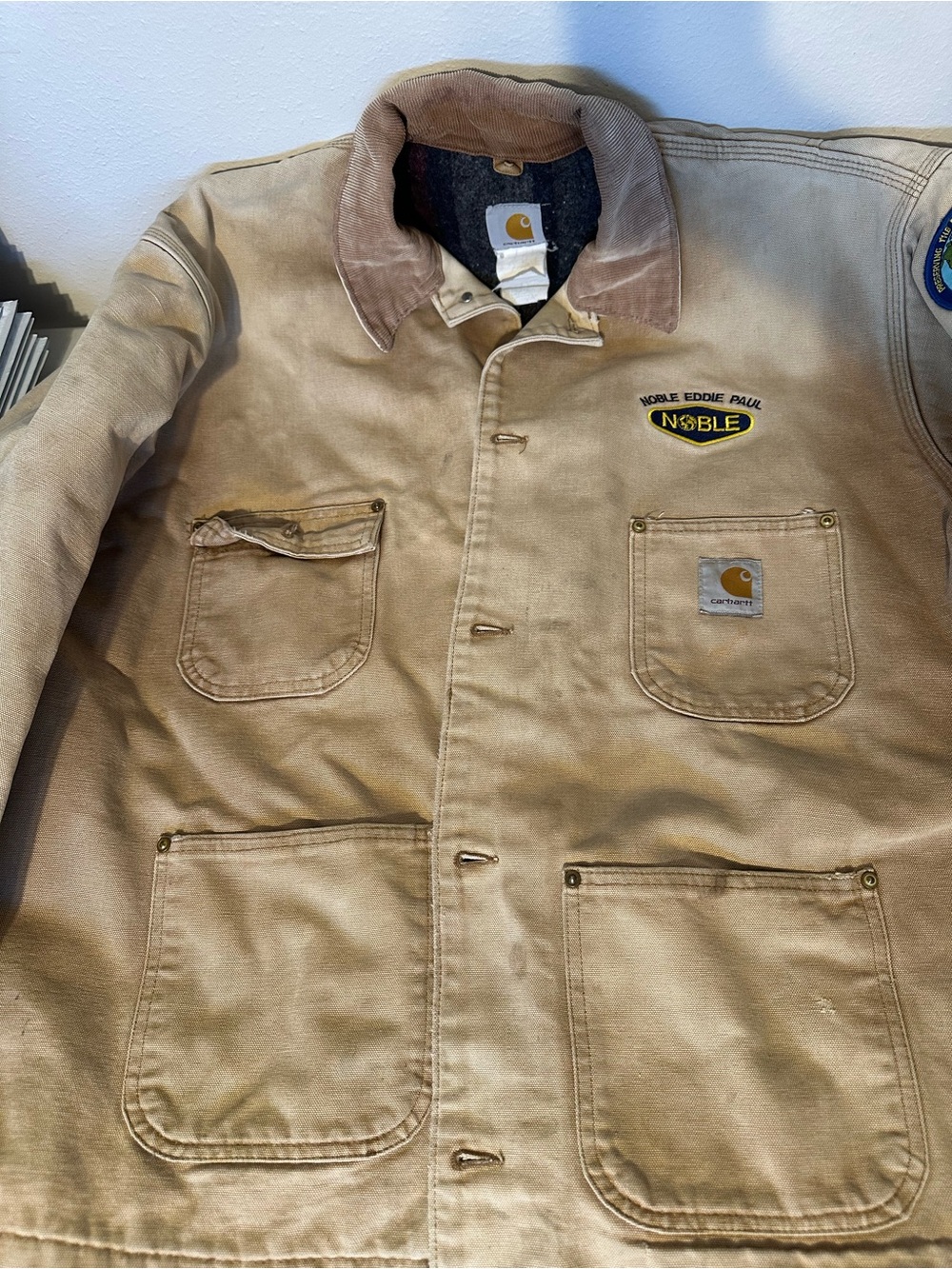 Carhartt Tan Canvas Work Coat with Corduroy Collar